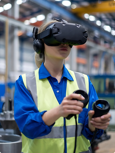 Industrial worker using an AR headset for maintenance