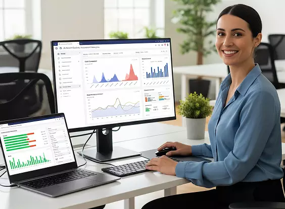 A quality assurance engineer inspecting a circuit board.